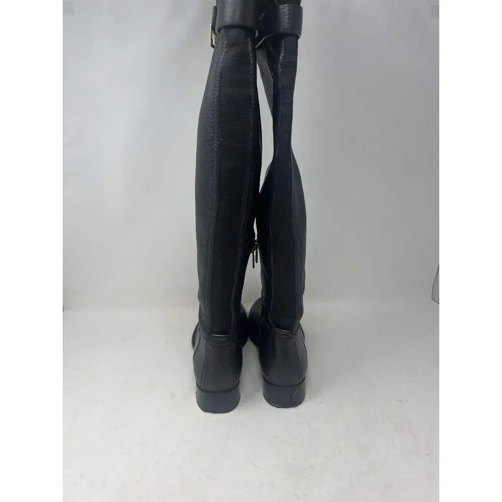 Tory Burch Boots Womens 8.5 M Elena Over‎ The Knee OTK Black Pebbled Leather Zip
